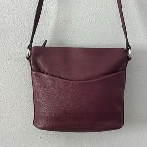 Corder London Burgundy Pebbled Leather Crossbody Bag Zip Top Adjustable Strap